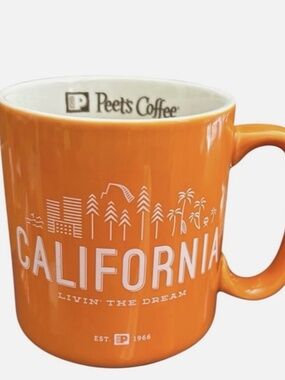New Peet’s Coffee Porcelain Mug California Livin' The Dream 16 Oz. Bright Orange